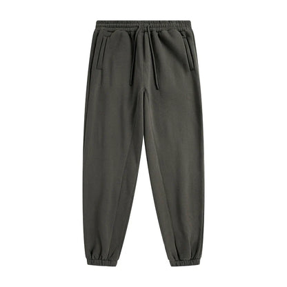 Dark gray zodf trendy men 345gsm fleece sweatpant with elastic waistband drawstring and ribbed cuffs retro hip hop style