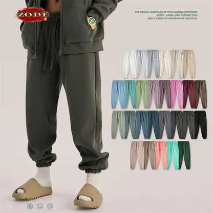 Olive green zodf trendy men 345gsm fleece sweatpant with elastic cuffs relaxed fit retro hip hop joggers