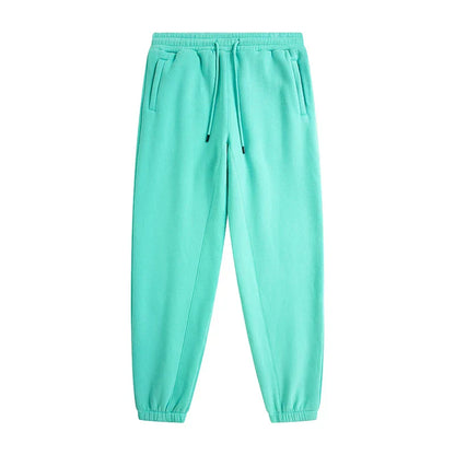 A pair of mint green zodf trendy men 345gsm fleece sweatpant with drawstring waistband and elastic cuffs retro hip hop style