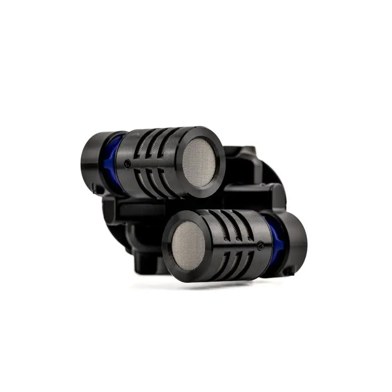 Black usb audio interface microphones with blue accents and mesh grilles for zoom h5 studio portable handy recorder