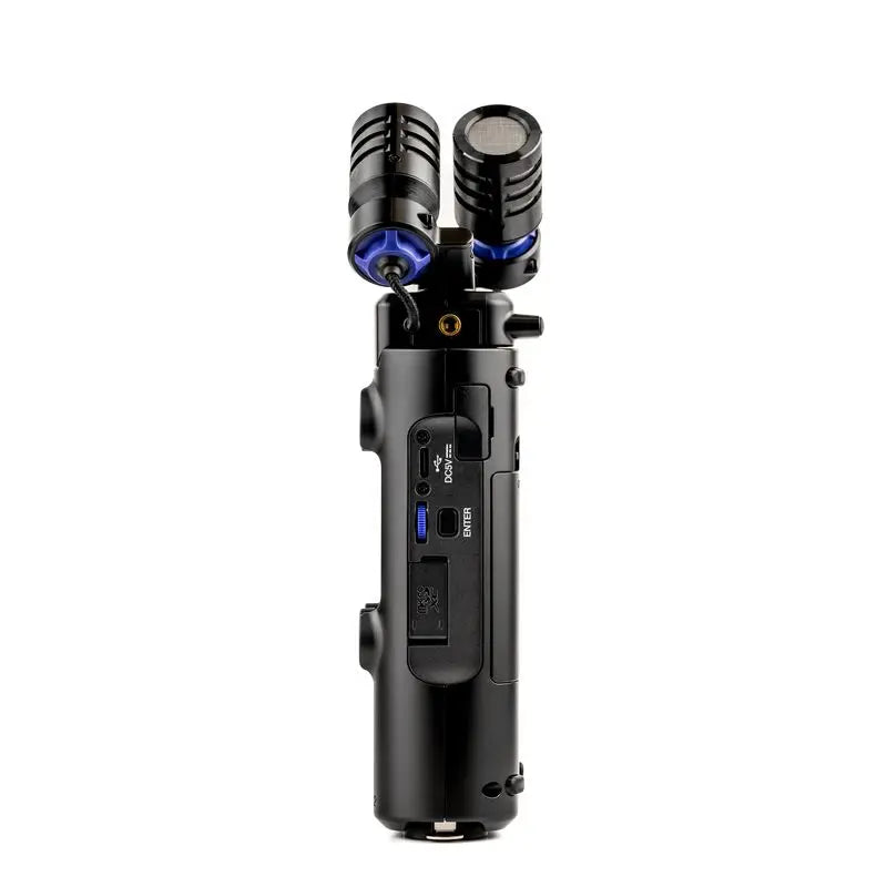 Black dual-microphone portable handy recorder zoom h5 studio with blue accents usb audio interface and 32-bit float support