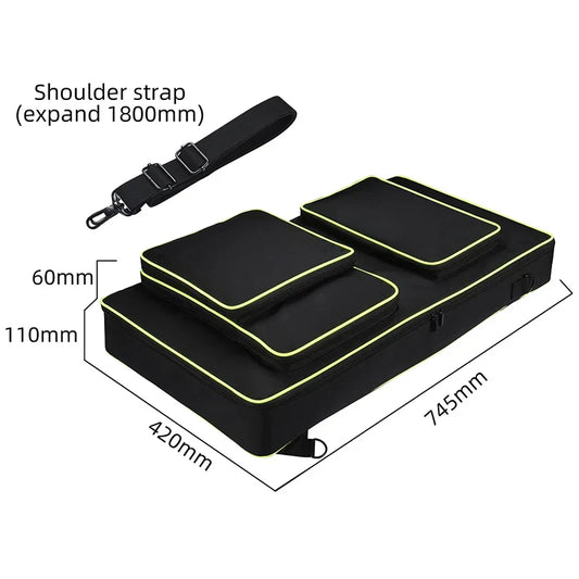 Black fabric zoprore carrying portable bag with neon yellow trim and detachable strap for ddj 1000srt portable and ddj flx10